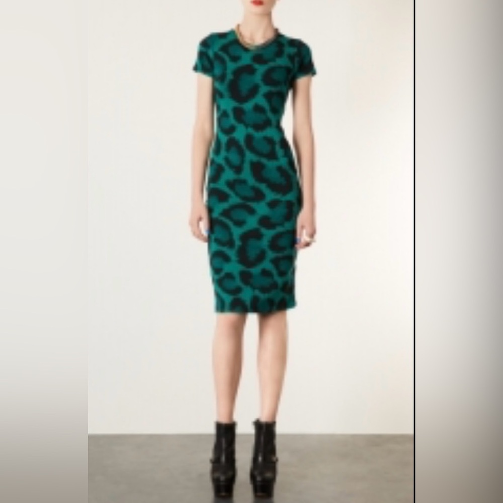 Topshop Green Leopard Print Midi Dress